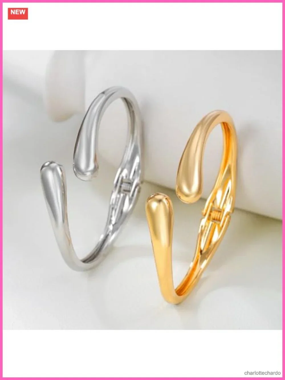 Gold Plated Chunky Cuff Bangle Bracelet Twisted Hinged Open Wide Waterdrop